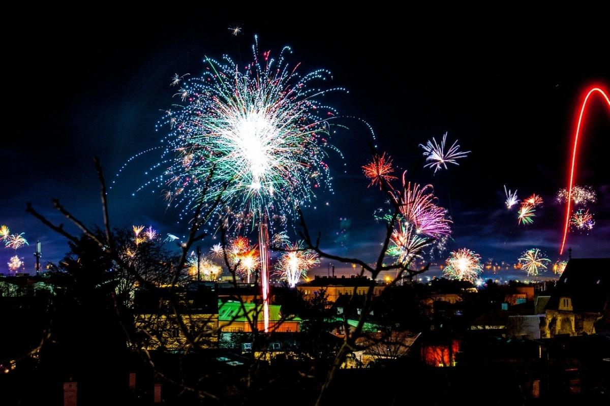 Fireworks lighting up the night sky during a celebration on St. Simons Island.
