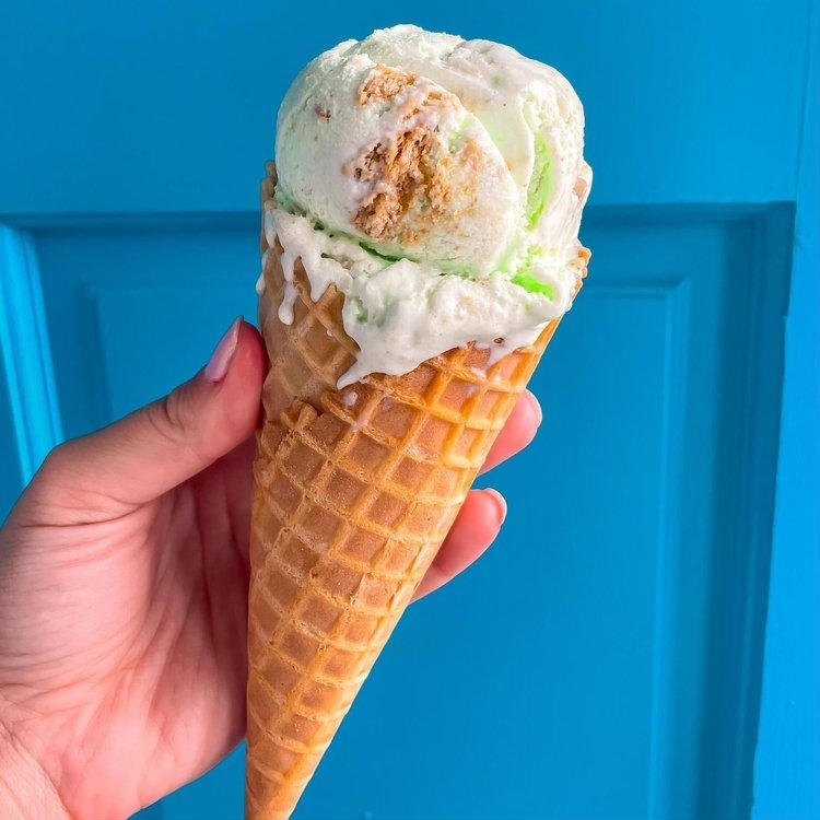 Ice cream cone held outside on St. Simons Island.